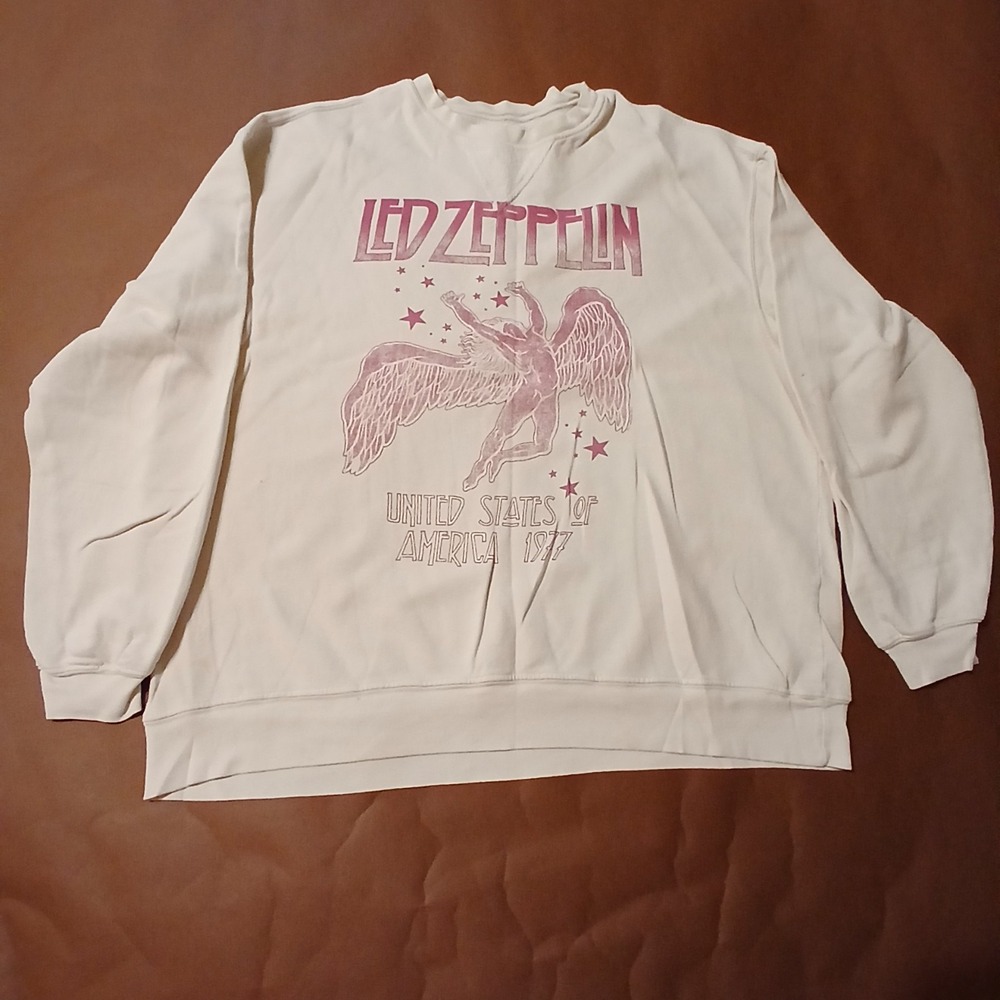Led Zeppelin 1977 Star Struck Sweatshirt Medium Beige Pink Music